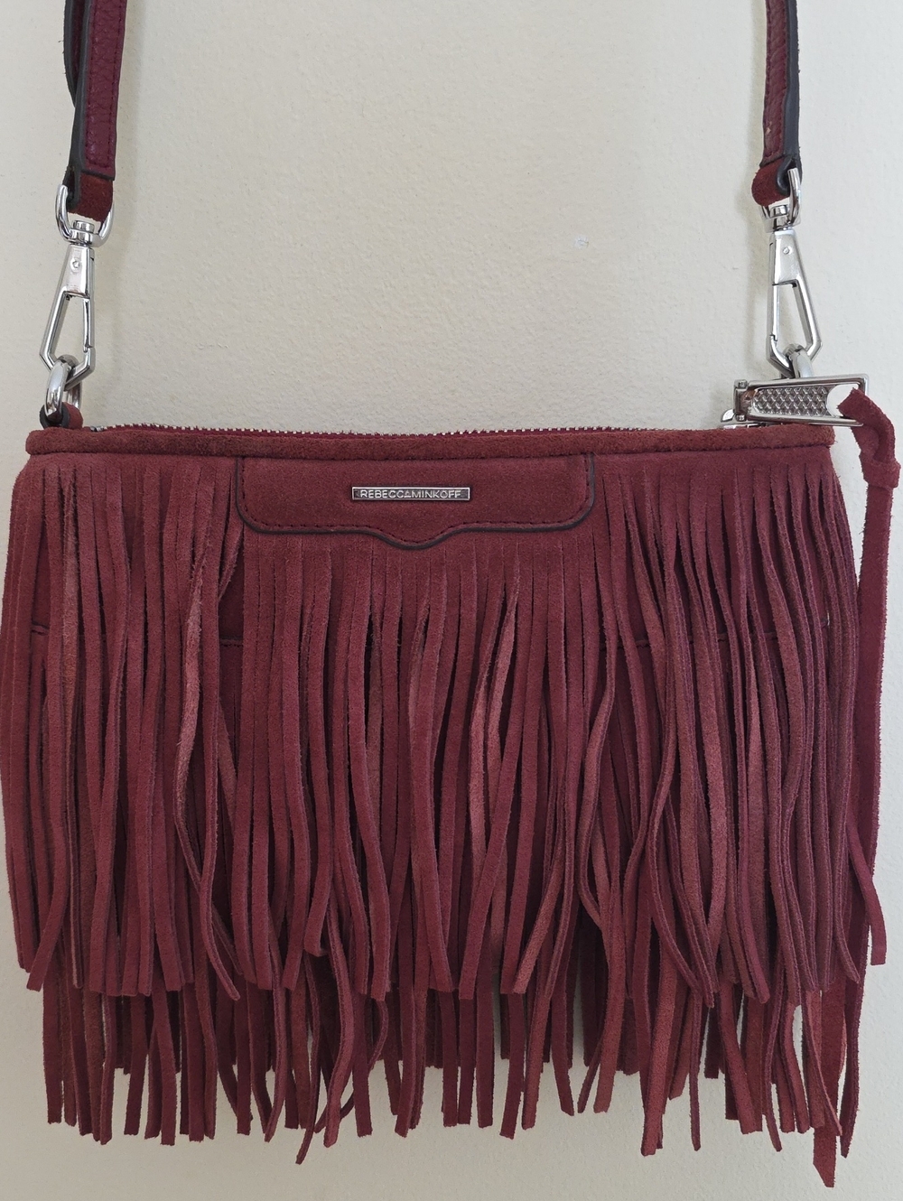 Rebecca Minkoff VINTAGE 70'S Burgundy Suede Fringe Crossbody, SHOULDER BAG.